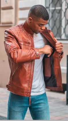 Brown leather jackets | Leather jacket | Shearling Leather Bomber Jacket