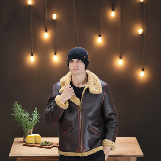 sheepskin leather jacket | Shearling Leather Bomber Jacket