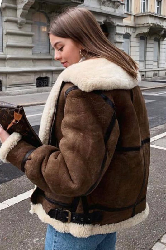 New Style Bomber Shearling Leather Jacket Women 2025, Women Leather Jacket Trends 2025