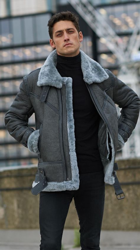 New Style Bomber Shearling Leather Jacket, Men Leather Jacket Trends