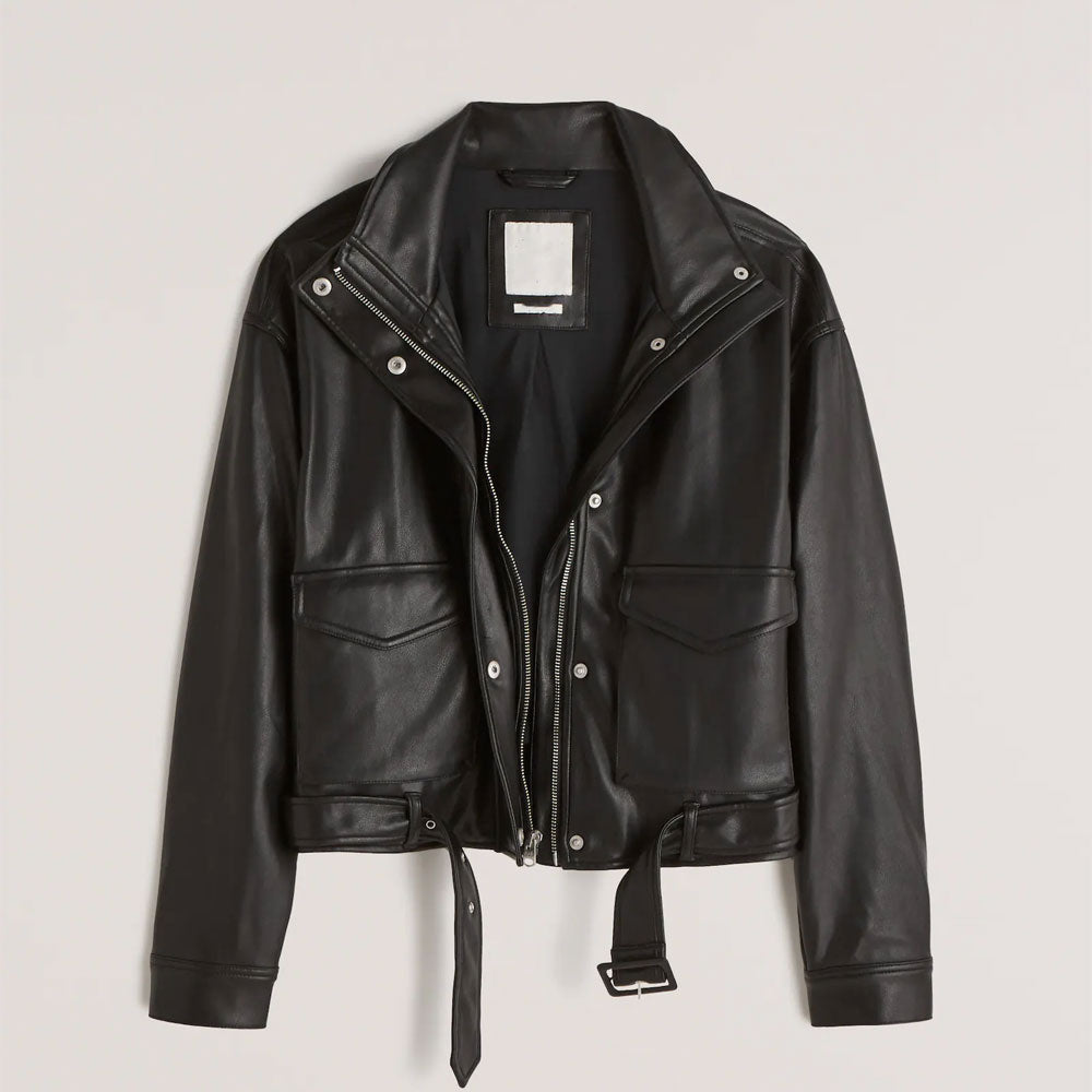 New Women's Black Sheepskin Shearling Aviator Leather Biker Jacket