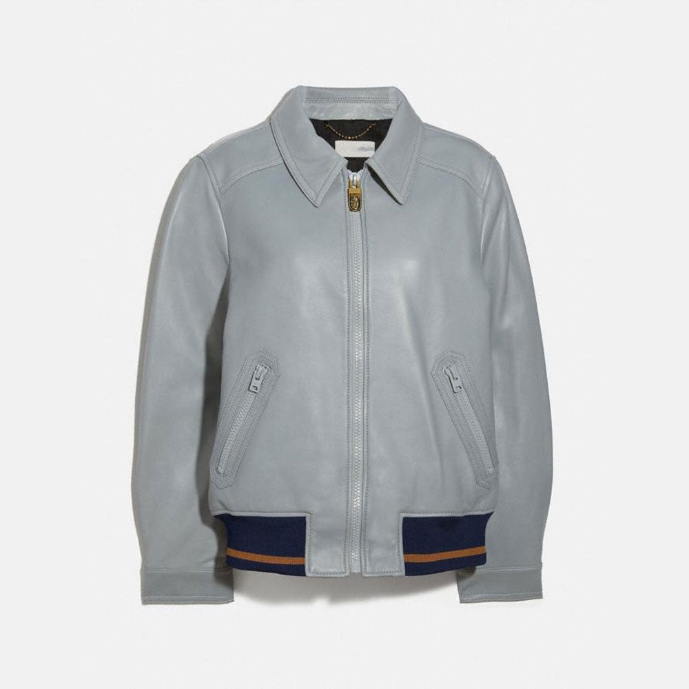 New Gray Sheepskin Shearling Leather Bomber jacket For Women