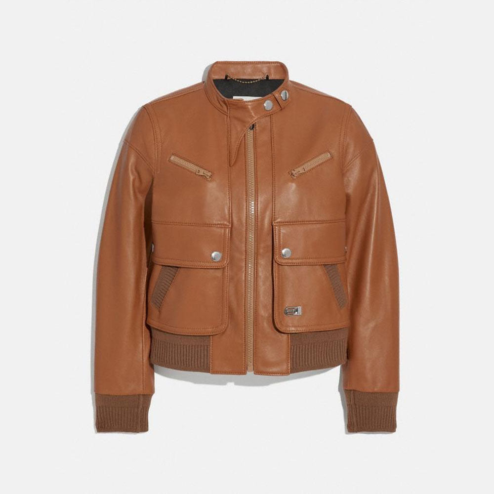 New Women Lumbpskin Shearling Brown B3 Bomber Leather jacket