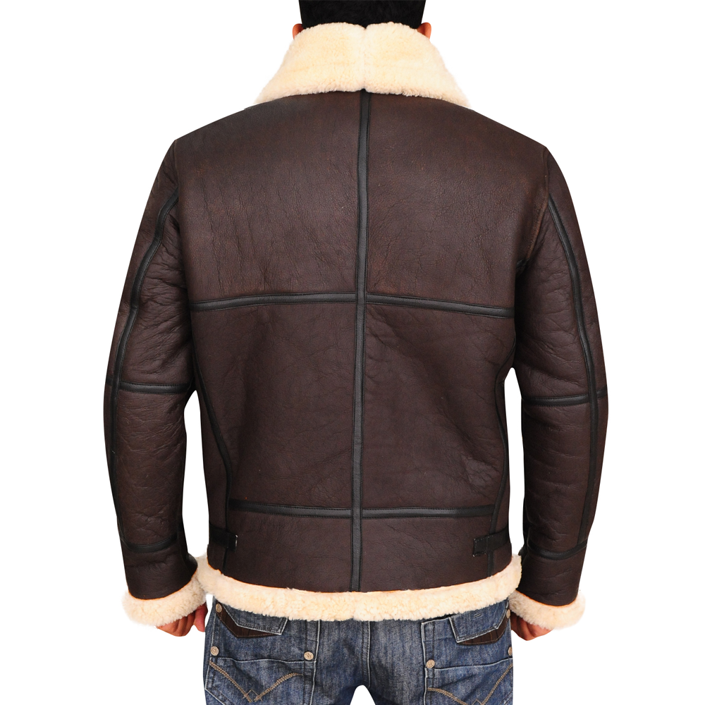 New Men Brown leapskin Shearling Flying RAF B3 Bomber Leather Jacket Aviator