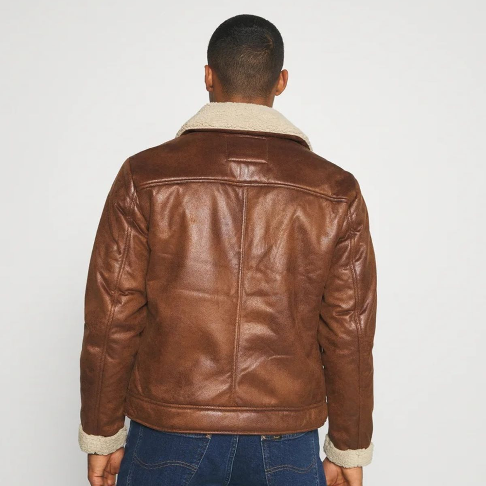 New Men Brown Sheepskin Shearling Flying RAF B3 Bomber Leather Jacket Aviator