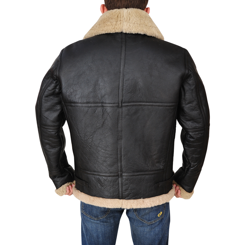 New Men Winter Wool Lamb Fur Aviator Leather Jacket B3 Bomber Jacket