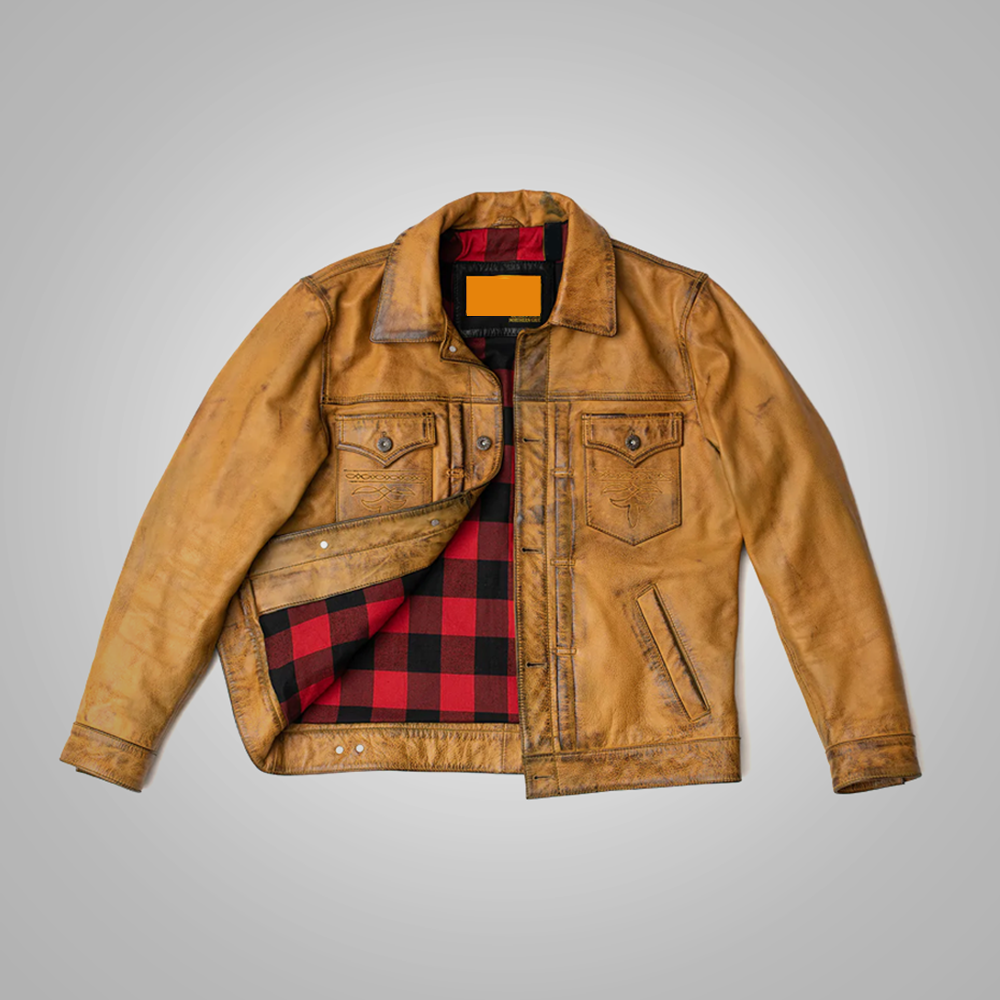 Men's Vintage Lambskin A2 Brown Leather Shearling Bomber Jacket