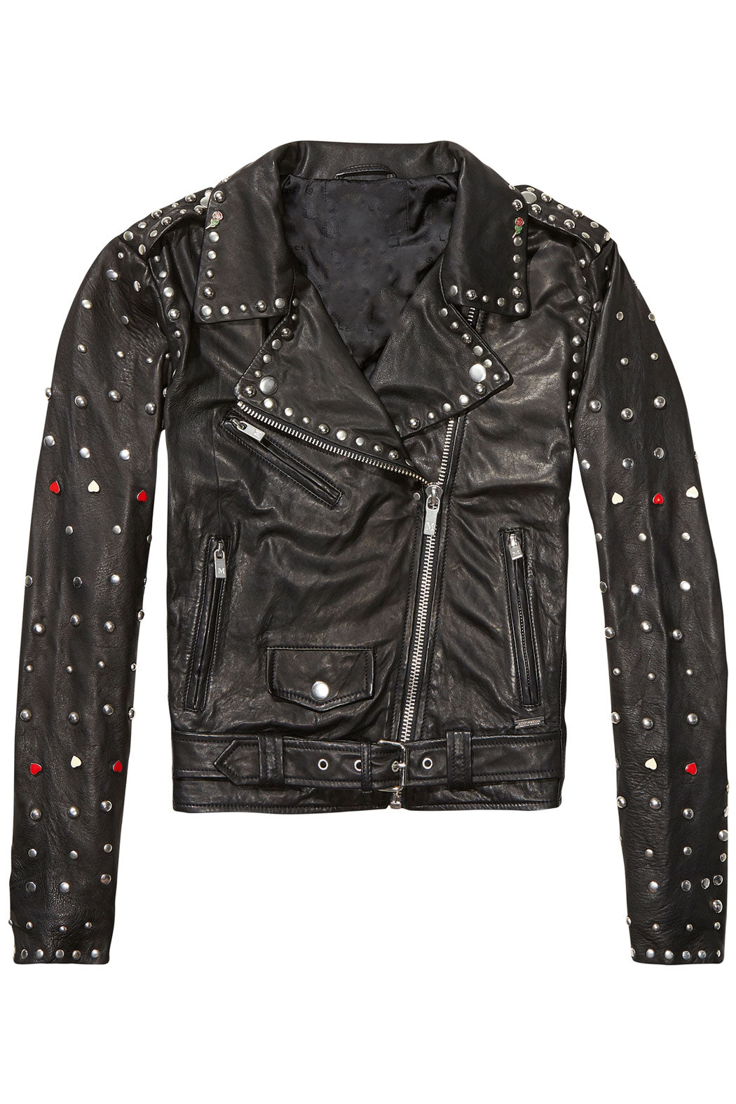 New Women Black Sheepskin Spiked Studded Motorcycle Leather Biker Jacket
