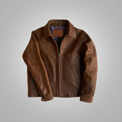 New Mens Brown Genuine Vintage Distressed Real Leather Four Pocket Jacket