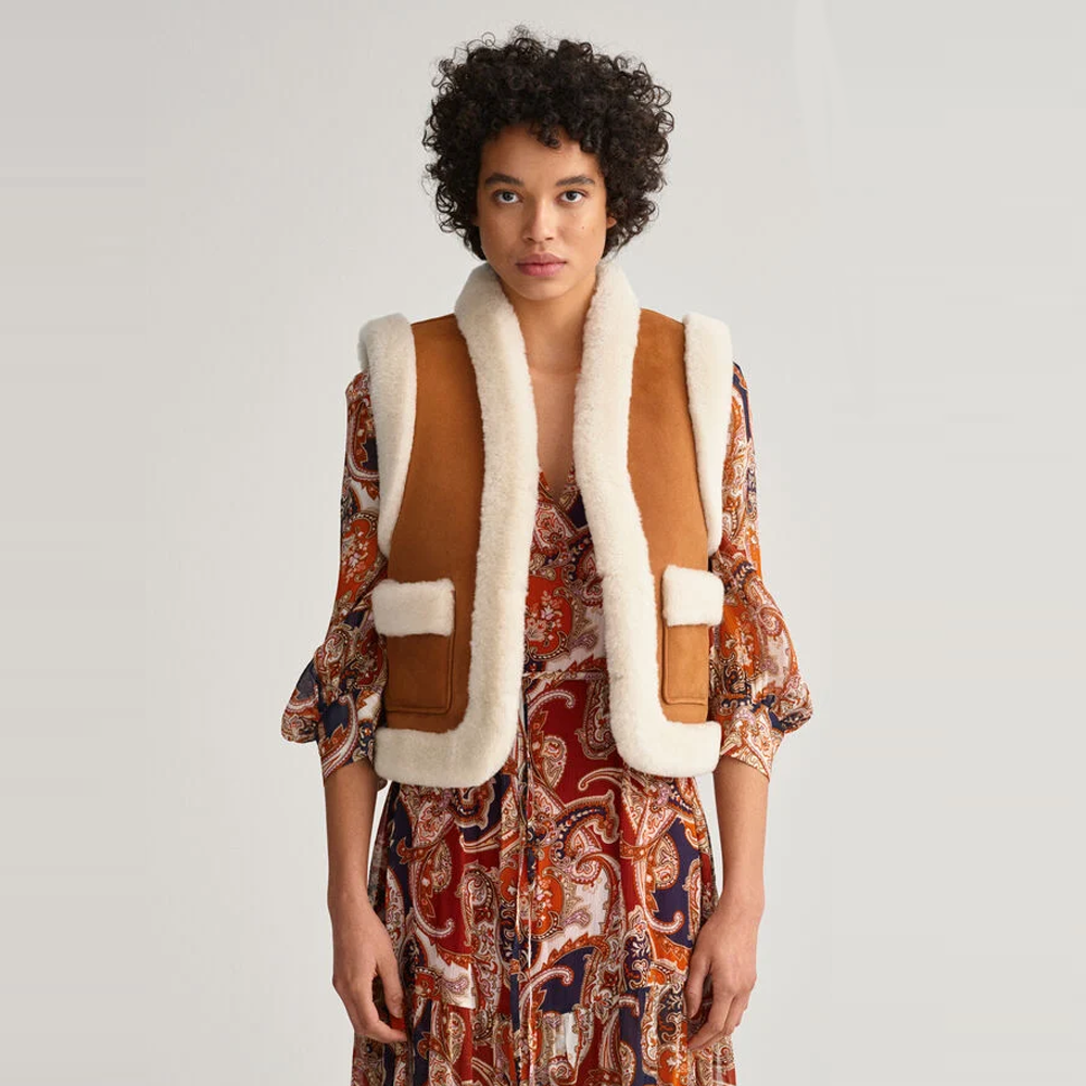 Women’s Sheepskin Shearling Brown and white Leather Vest