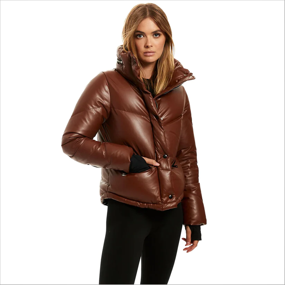 New Best Dark Brown Sheepskin Bubble V-Bomber Leather Jacket For Women