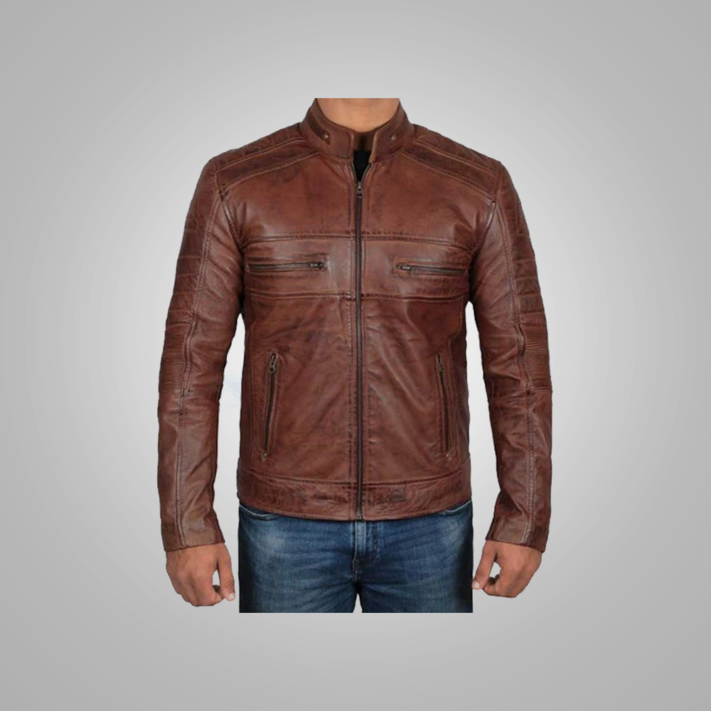 New Brown Men’s Distressed Motorcycle Real Leather Aviator Jacket