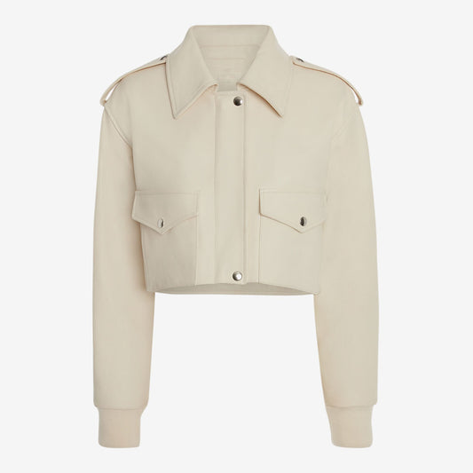 New Women's White Lumbskin Shearling Aviator Genuine Leather Biker Jacket