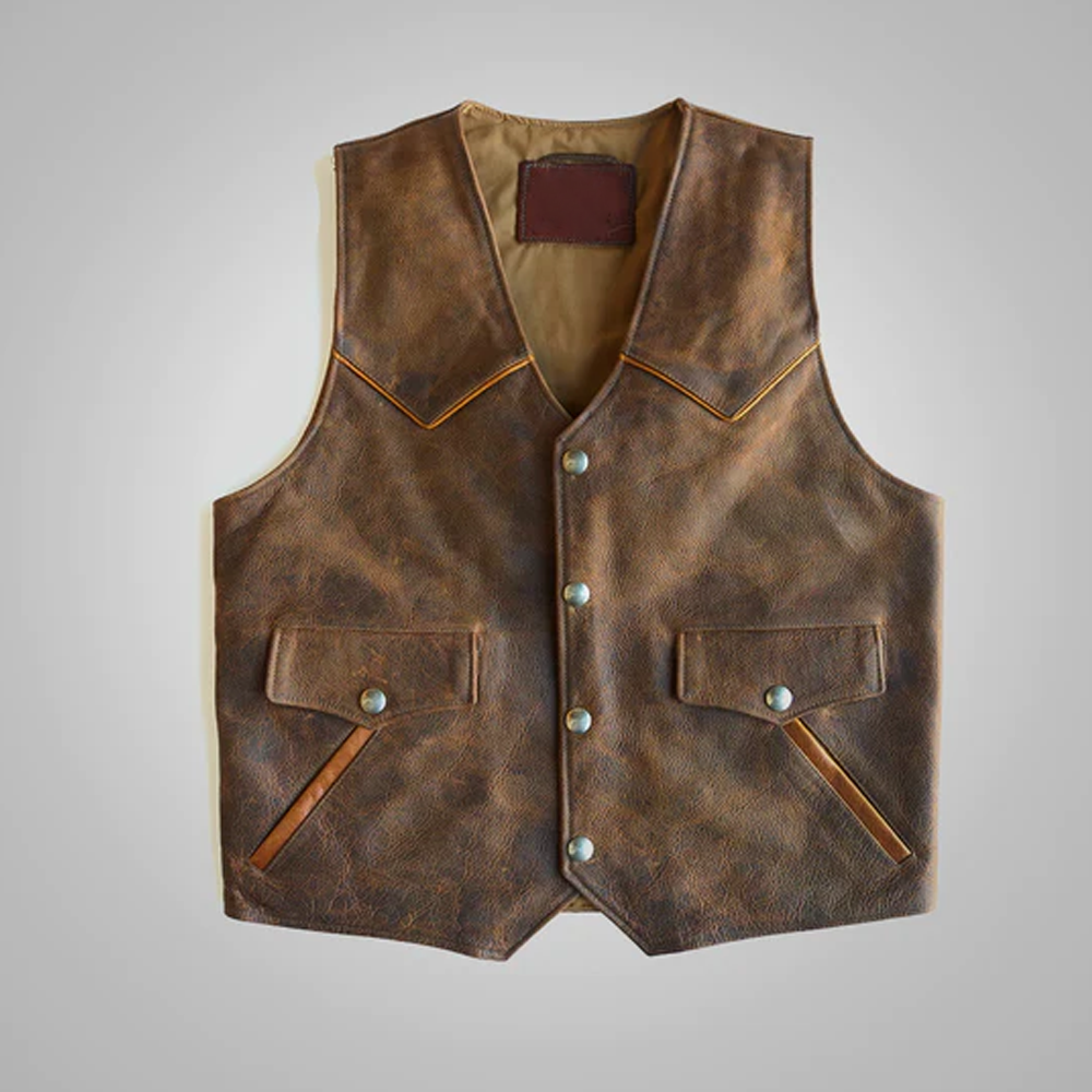 New Men Brown Cowboy Western Biker Leather Vest