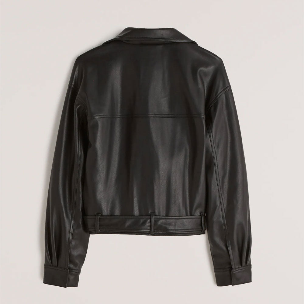New Women's Black Sheepskin Shearling Aviator Leather Biker Jacket