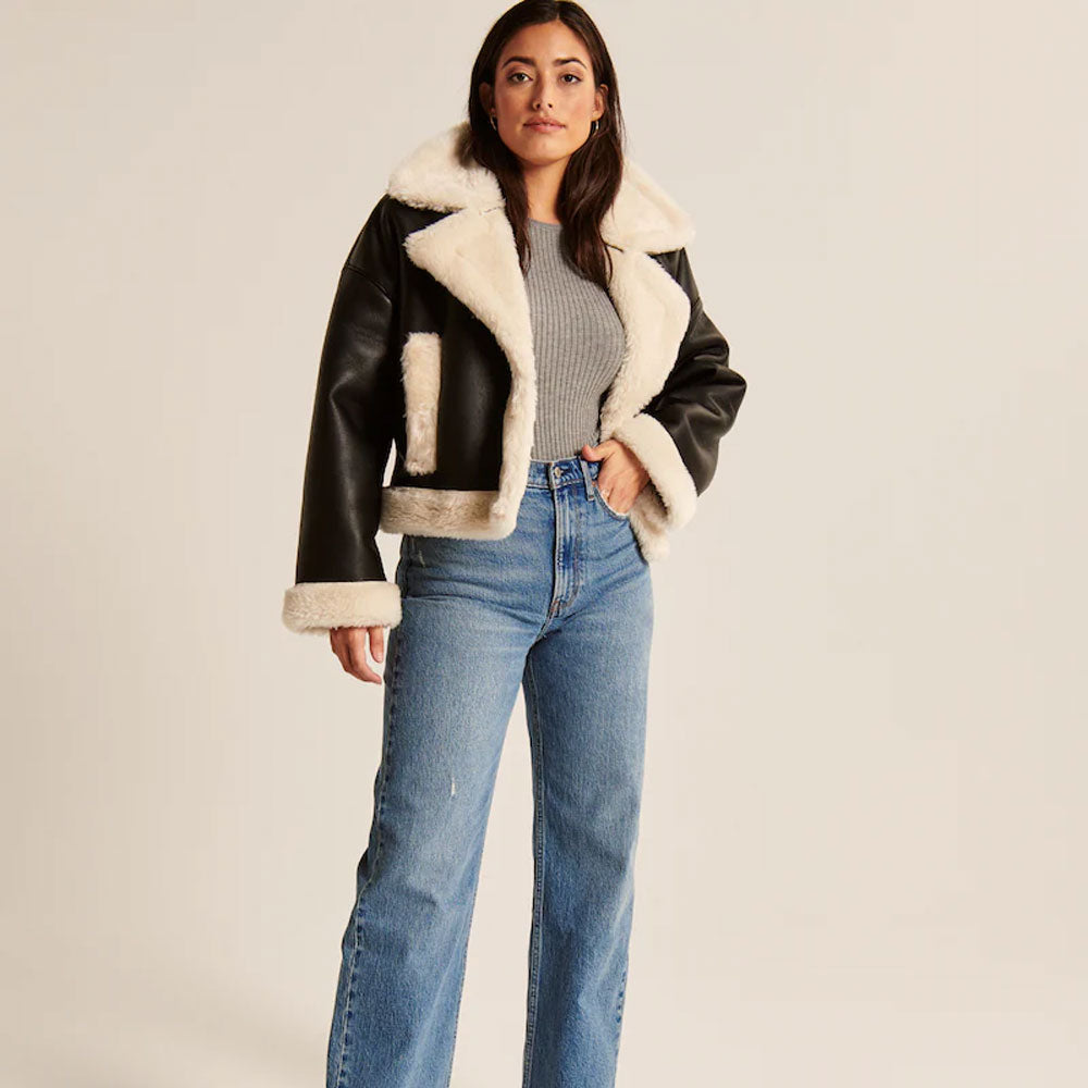 Women Black B3 Bomber Sheepskin Aviator Shearling New Riding Leather Jacket