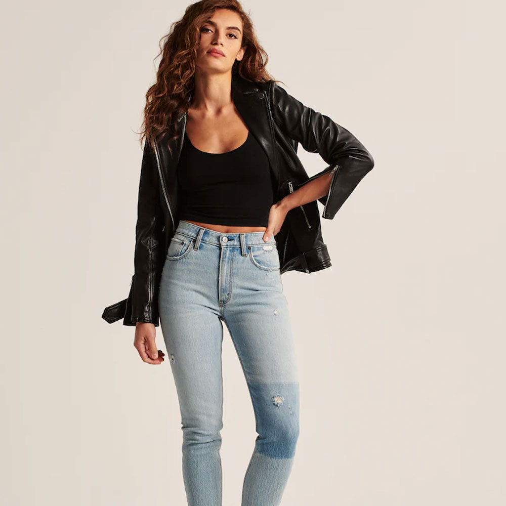 Women Black Sheepskin Shearling Motorcycle Aviator Leather Biker Jacket
