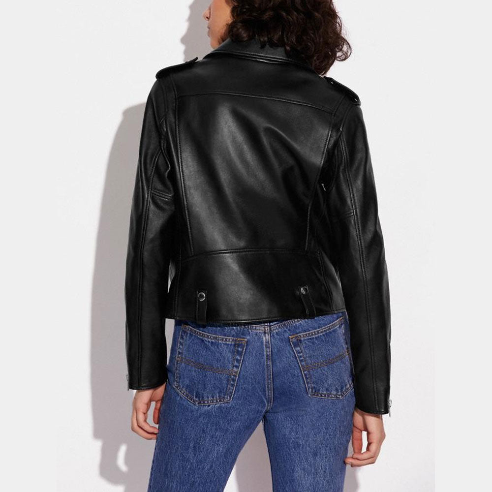 New Black Women Lambskin Aviator Shearling Genuine Leather Bomber Biker Jacket