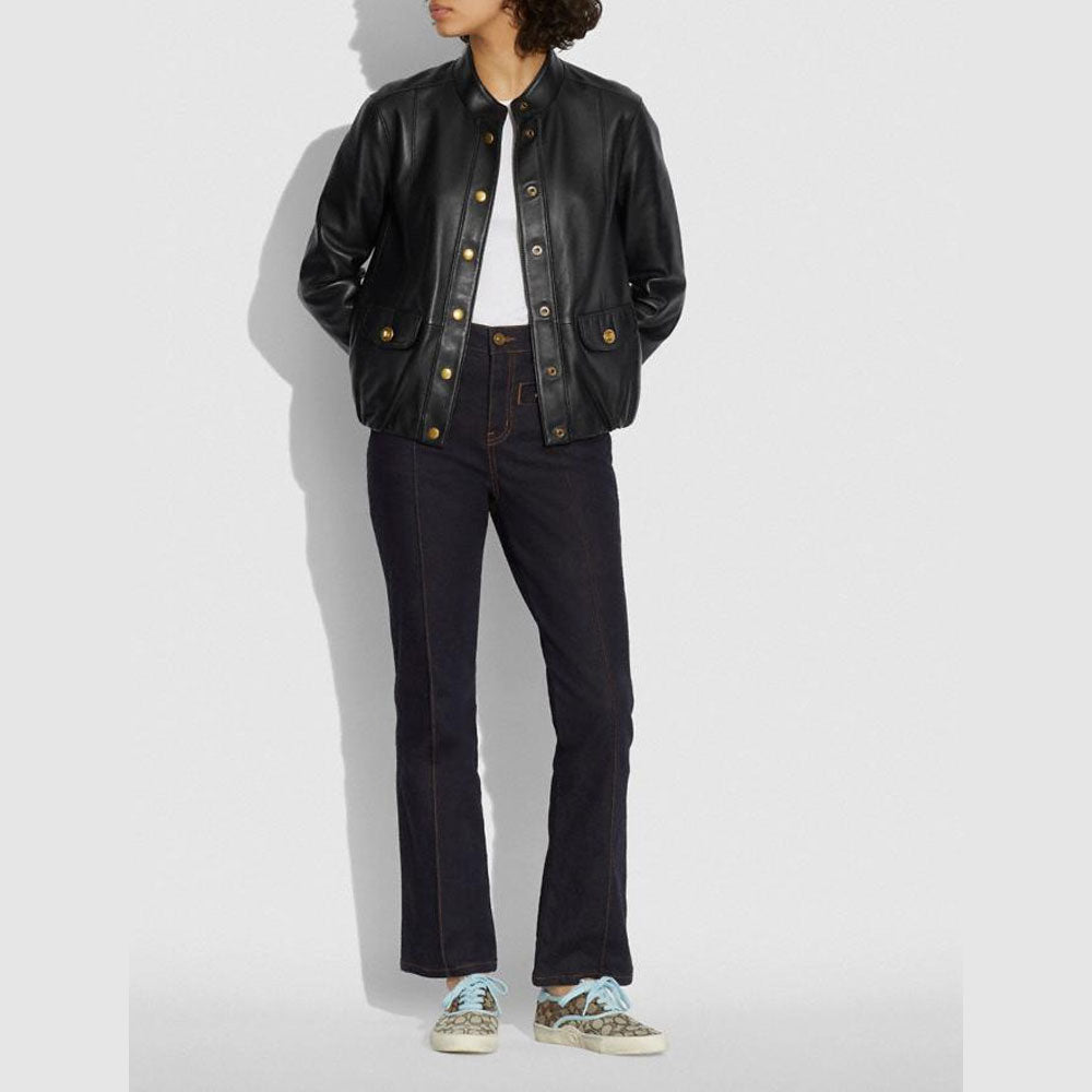 New Women Black RAF Shearling Sheepskin B3 Bomber Biker Leather jacket