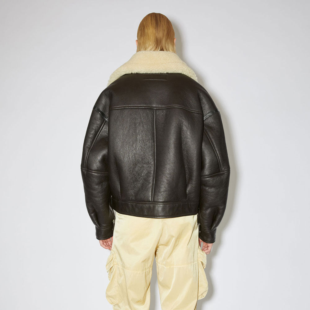 New Dark Brown Sheepskin Shearling B3 RAF Aviator Styled Leather Jacket For Women