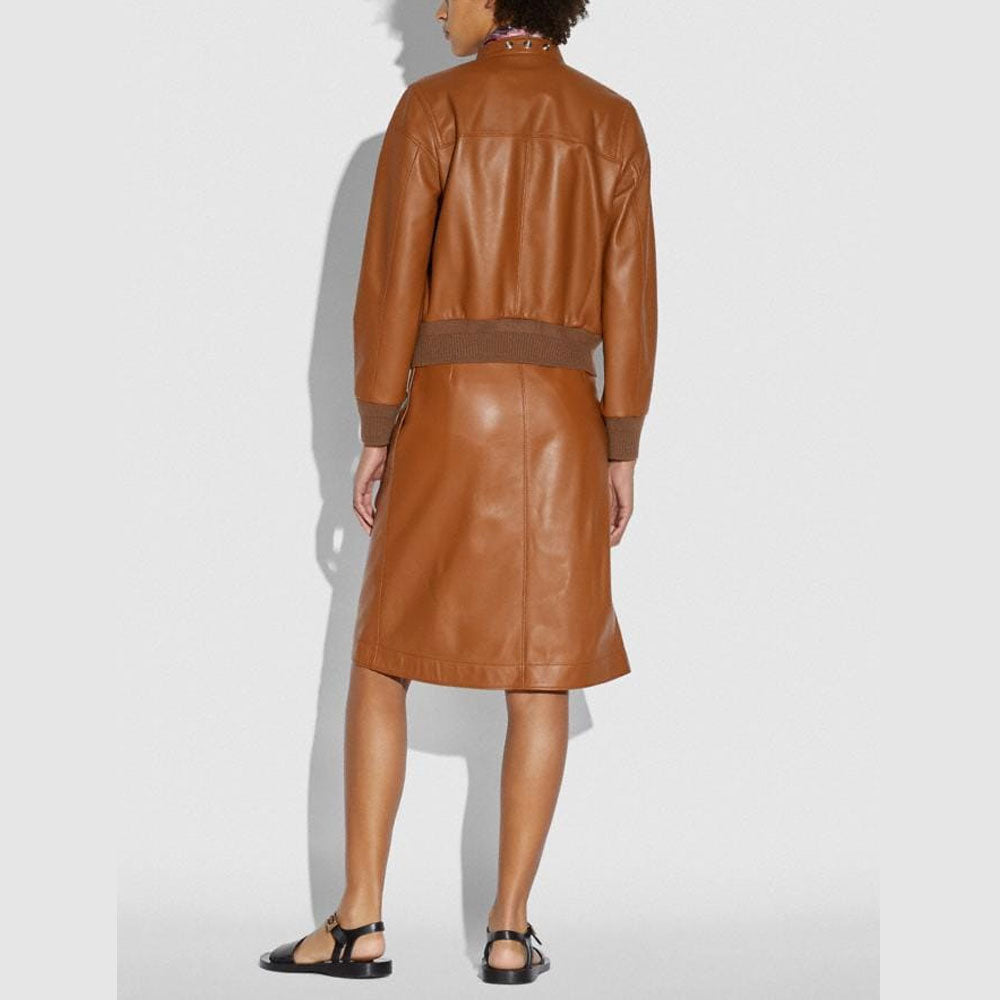 New Women Lumbpskin Shearling Brown B3 Bomber Leather jacket