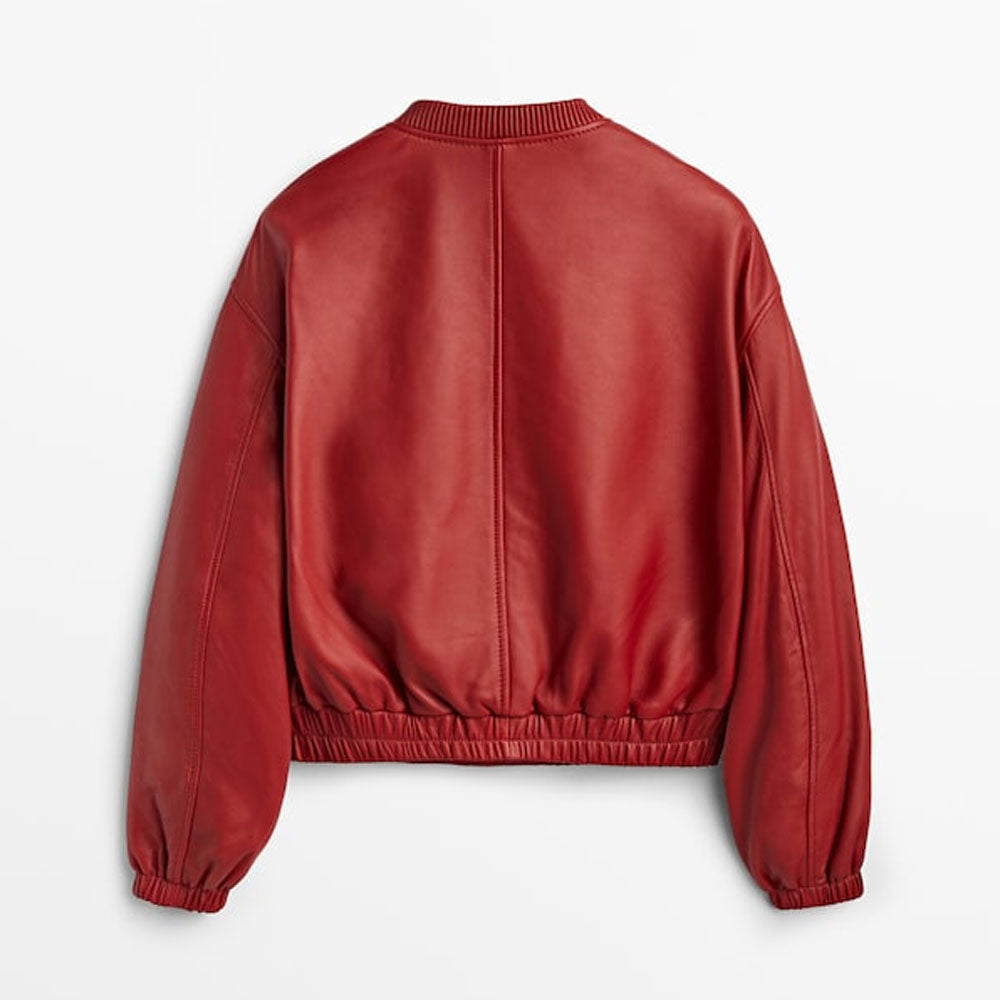 New Red Women's Sheepskin Shearling Aviator Bomber Leather Biker Jacket