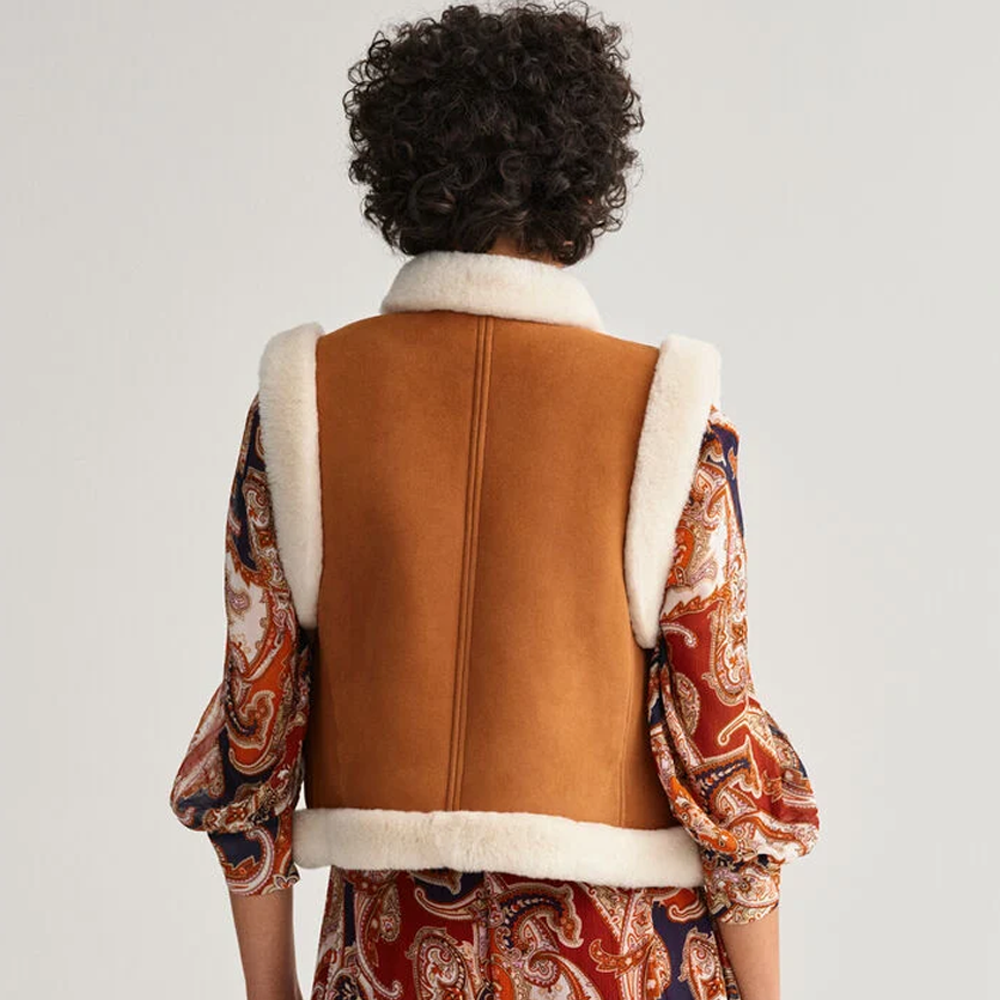 Women’s Sheepskin Shearling Brown and white Leather Vest