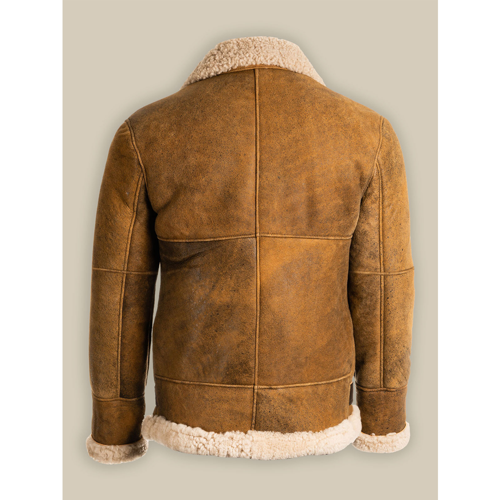 New Shearling B3 With Fur Cuffs Aviator Mens Brown sheapskin Leather Jacket