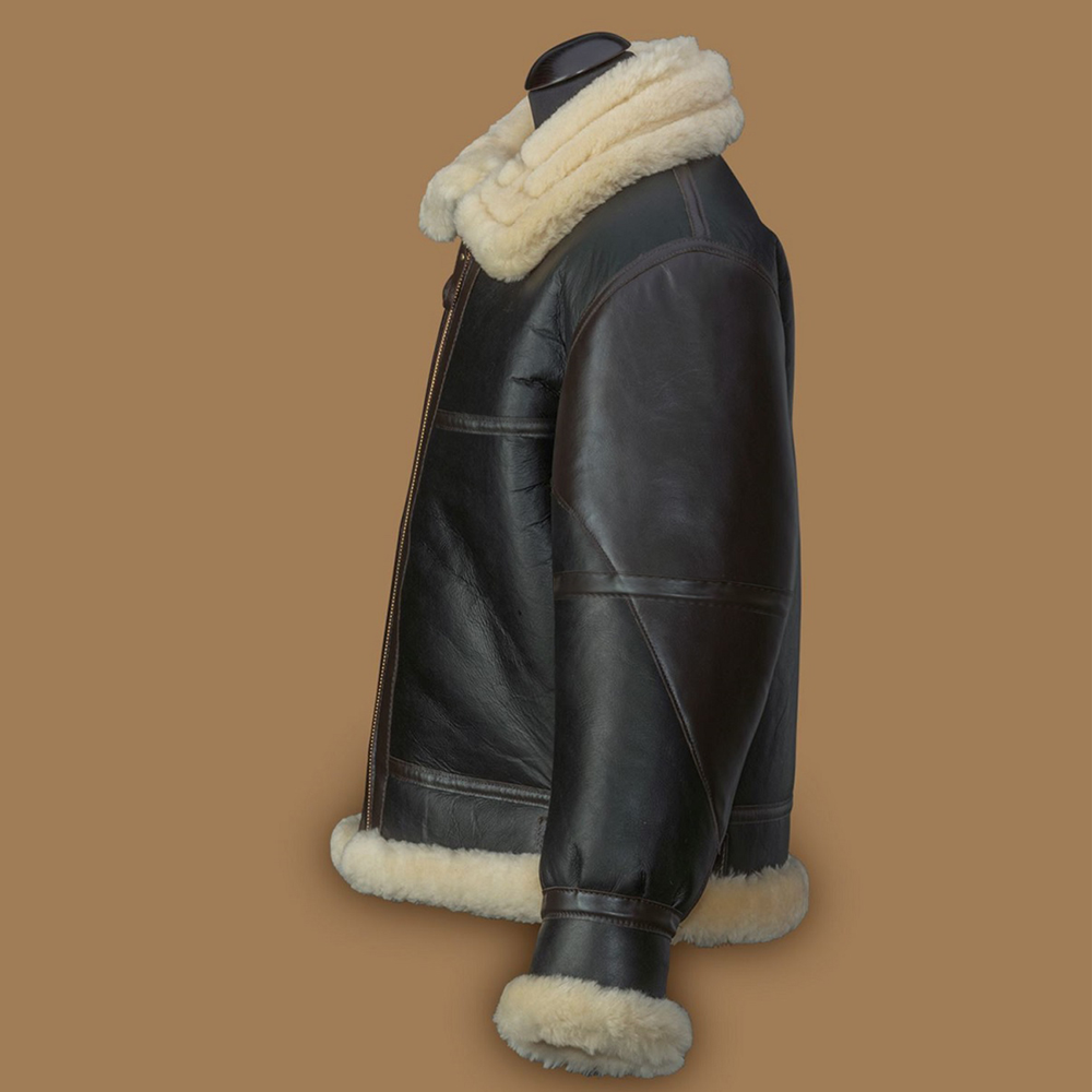 New Men Flying Lather Jacket B3 Bomber Jacket Wool Lamb Fur Aviator Leather Jacket