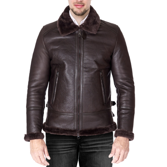 New Men Brown sheapskin Shearling Leather Jacket Aviator B3 Bomber biker RAF