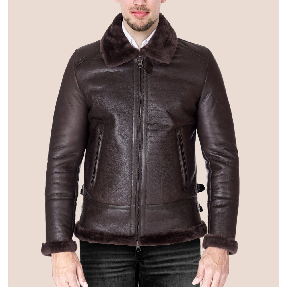 New Men Brown sheapskin Shearling Leather Jacket Aviator B3 Bomber biker RAF