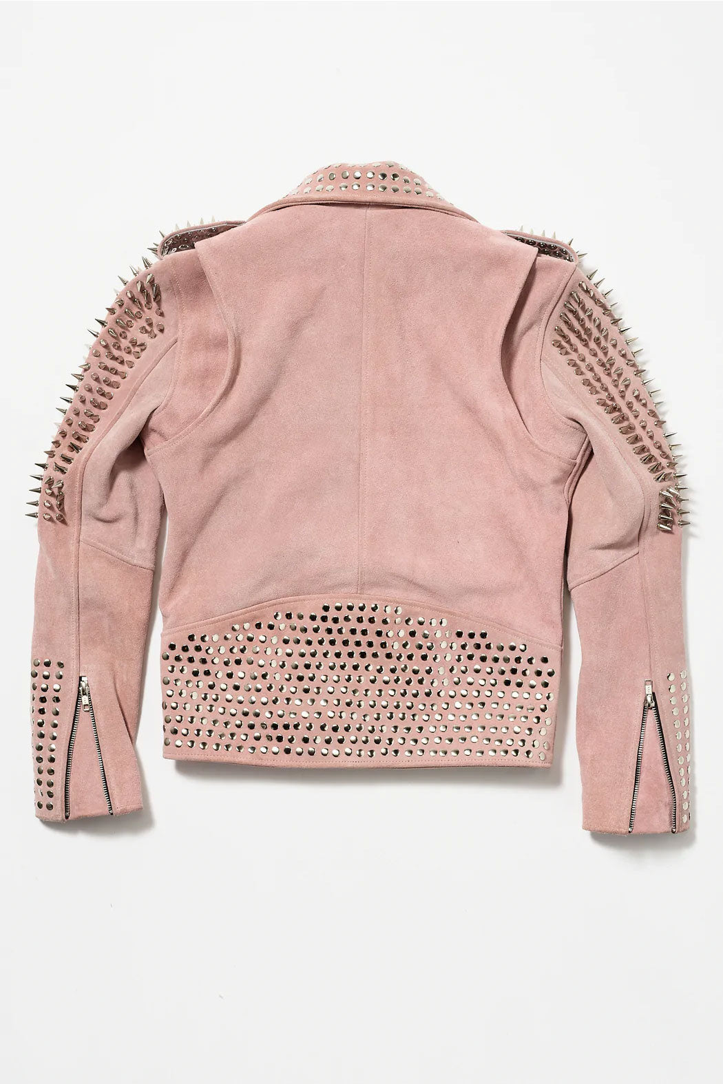 New Women Sheepskin Pink Style Silver Spiked Studded Motorcycle Leather Biker Jacket