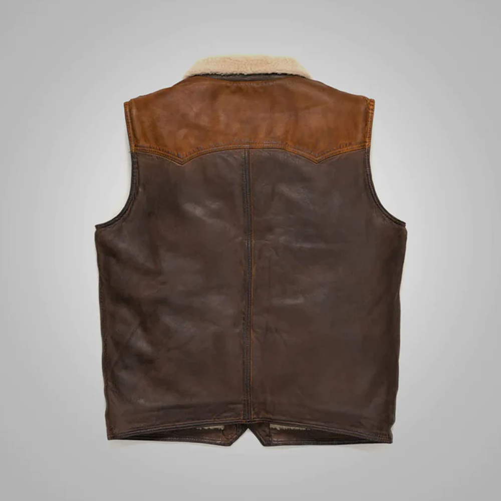 New Men Brown Sheepskin Shearling Fur Leather Vest