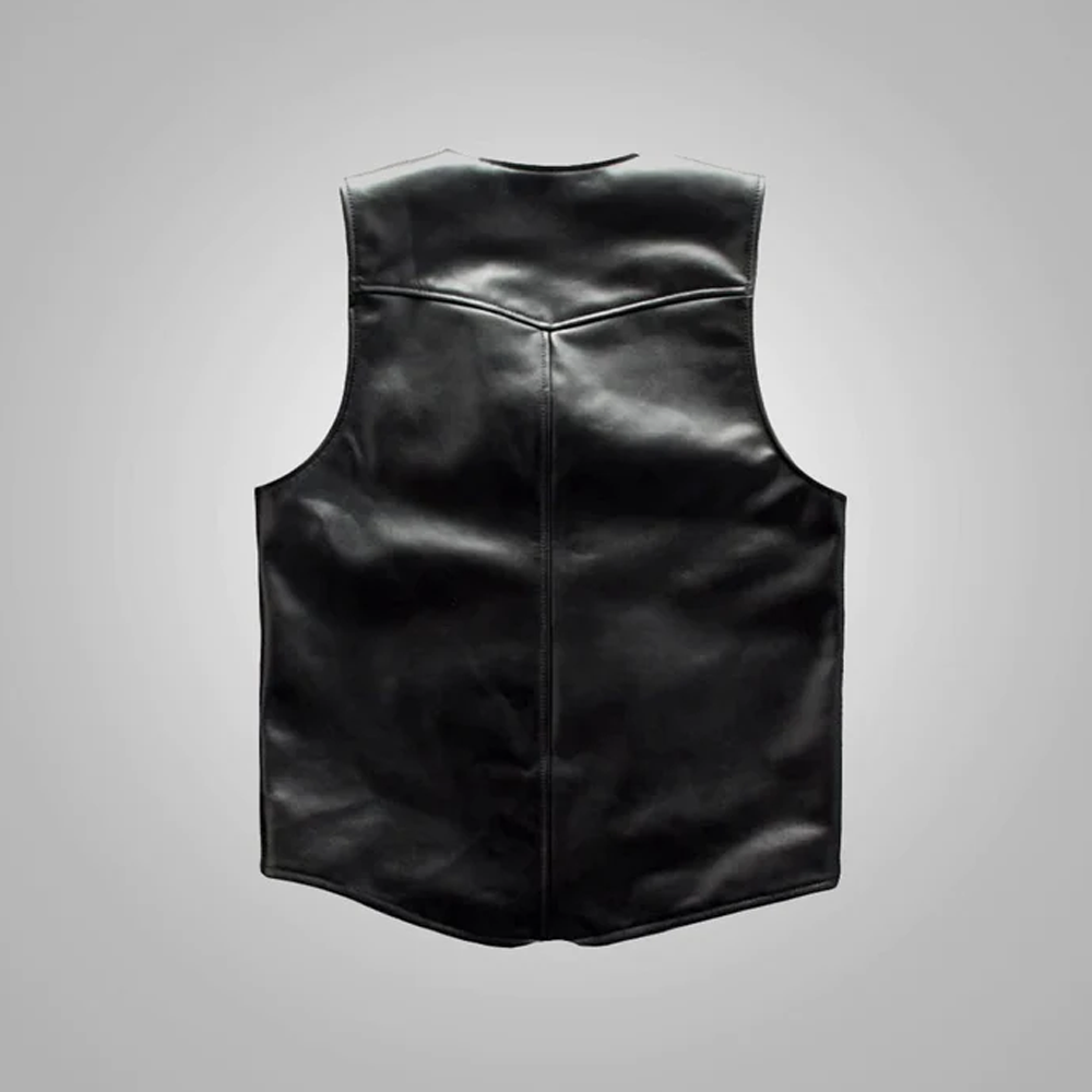 New Black Men Sheepskin Genuine Cowboy Leather Vest