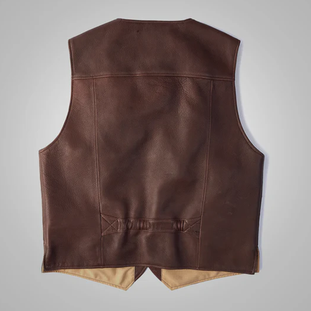 New Sheepskin Brown Multi Pocket Style Buckskin Leather Vest For Men