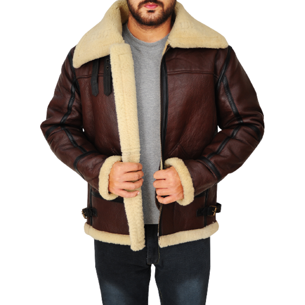 New Men Brown leapskin Shearling Leather Jacket Aviator B3 Bomber Flying RAF