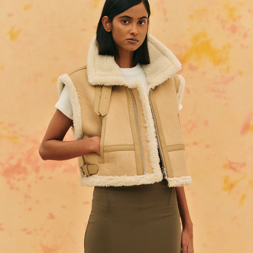 Women Sheepskin Brown B3 Shearling Aviator Leather Vest