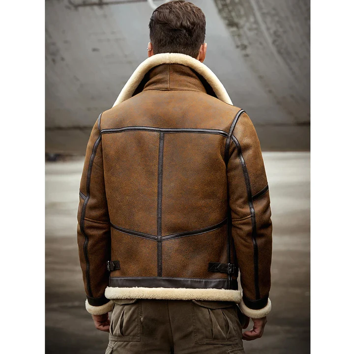 New Brown 2023 Men B6 RAF Sheepskin Flight Shearling Leather Bomber Jacket