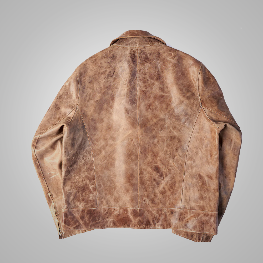 New Brown Sheepskin Distressed Leather Four Pocket Leather Jacket For Men