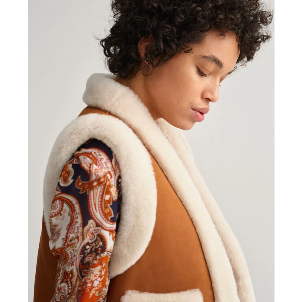 Women’s Sheepskin Shearling Brown and white Leather Vest