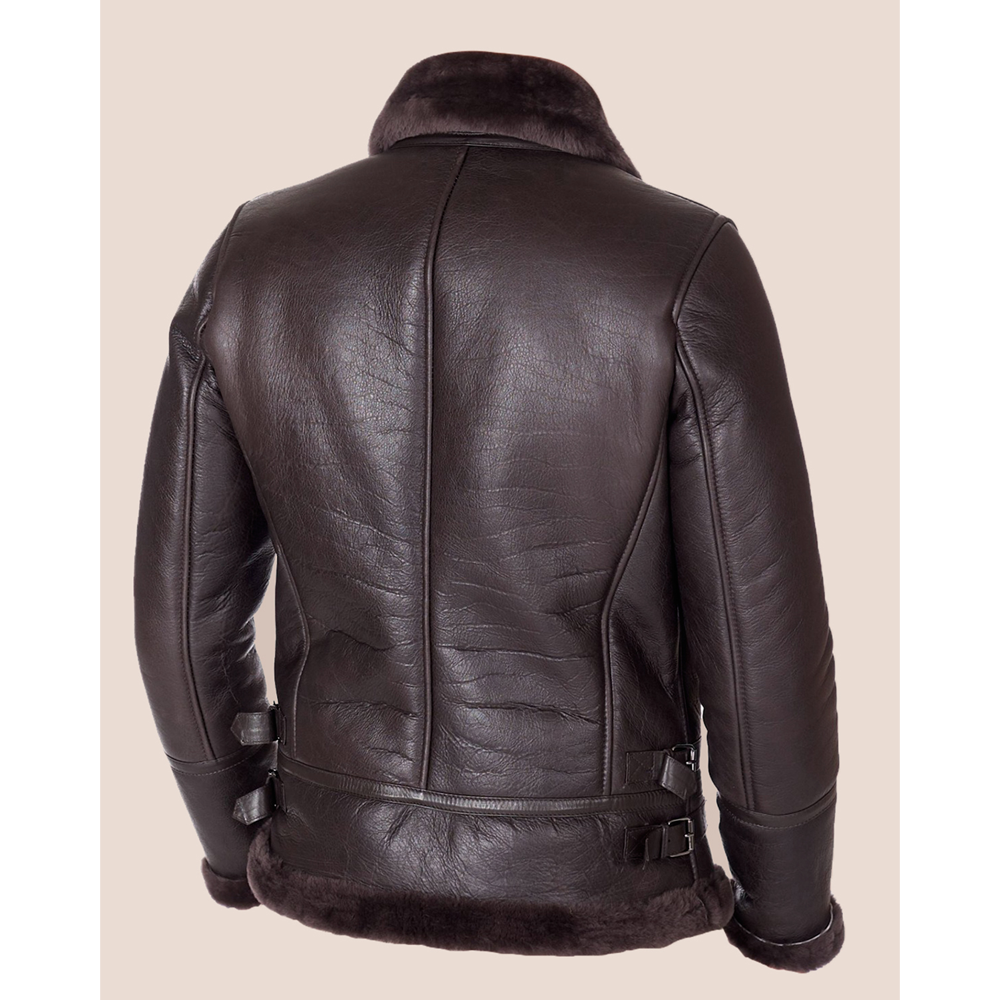 New Men Brown sheapskin Shearling Leather Jacket Aviator B3 Bomber biker RAF