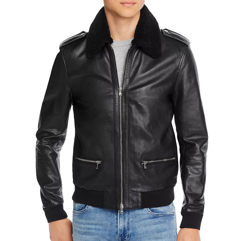 New Men black Winter Wool Lamb Fur B3 Bomber Jacket Aviator Leather Jacket