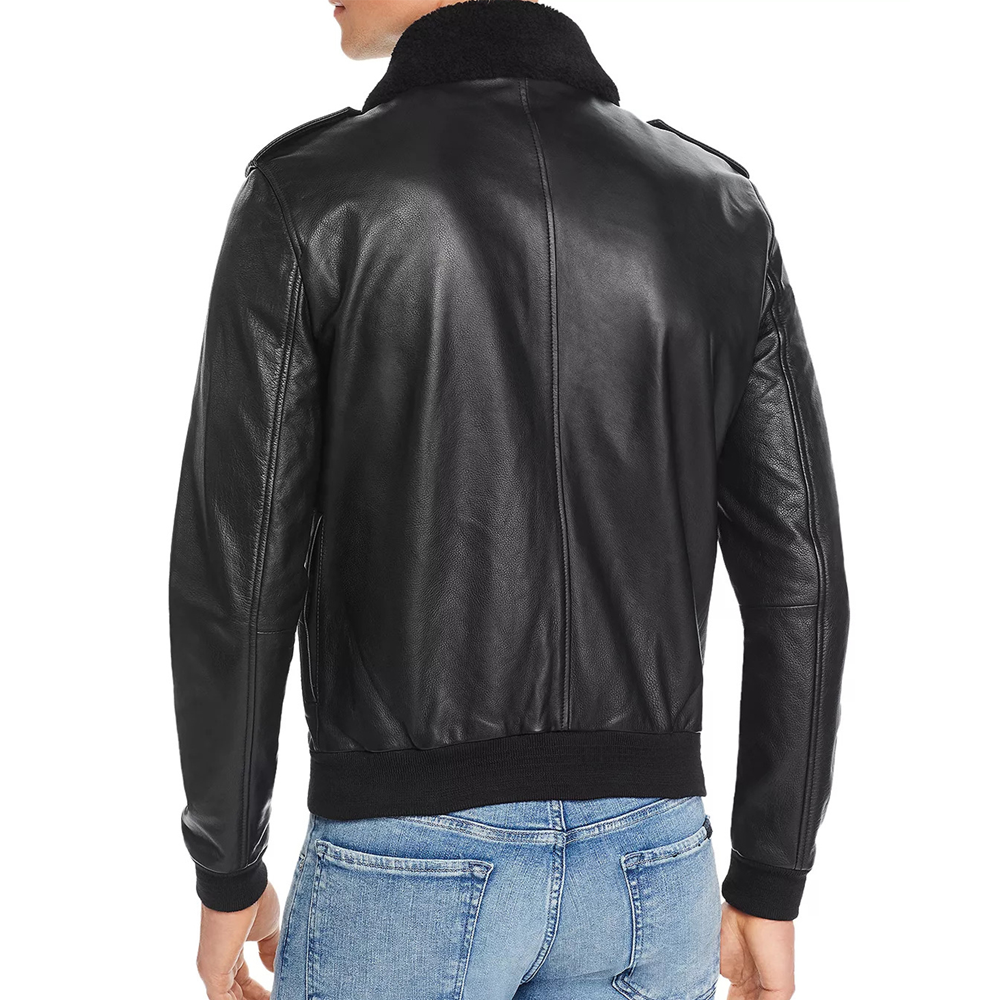 New Men black Winter Wool Lamb Fur B3 Bomber Jacket Aviator Leather Jacket