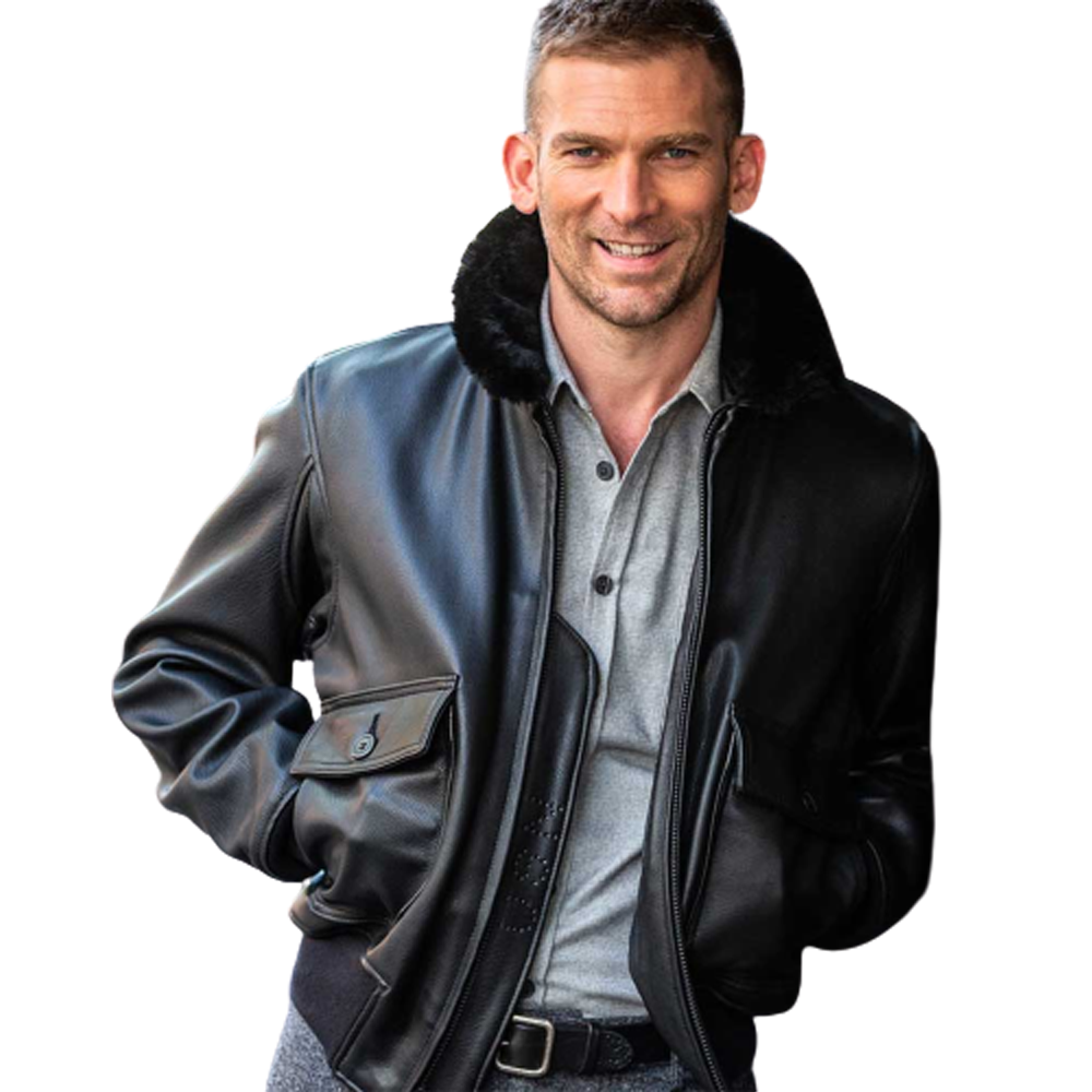 New Men black Flying Wool Lamb Fur Aviator Leather Jacket B3 Bomber Jacket