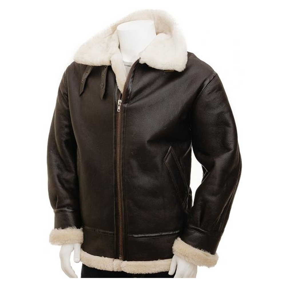 New Men Brown leapskin Shearling Flying RAF B3 Bomber Leather Jacket Aviator Lather Jacket