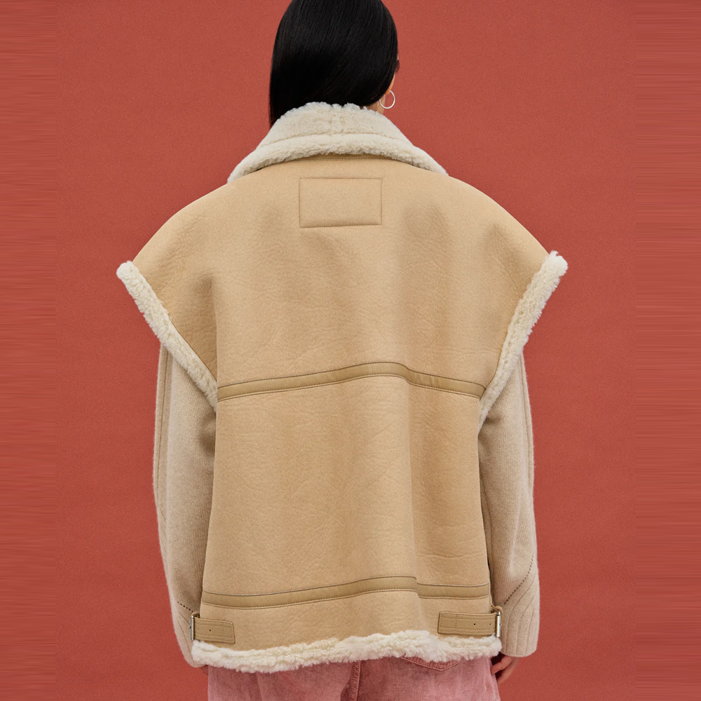 New Shearling Sheepskin Camel Thick Fur Leather Vest For Women
