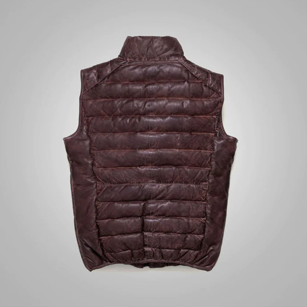 New Sheepskin Dark Brown Bubble Leather Vest For Men