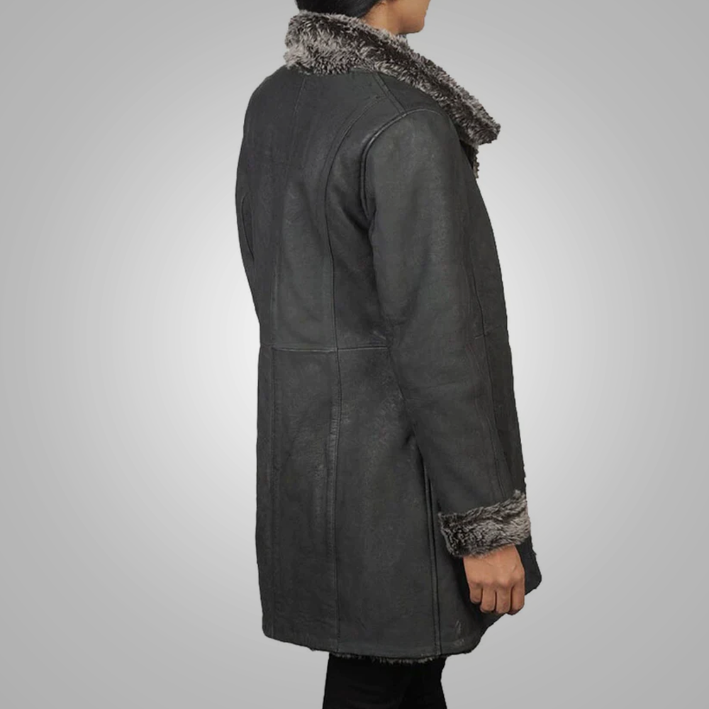 New Sheepskin Black Women Shearling Leather Long Coat For Women