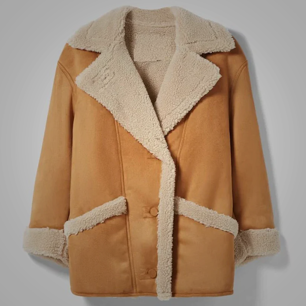 New Women RAF Brown Sheepskin Aviator B3 Suede Shearling Leather Coat