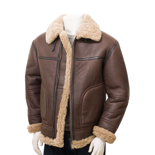 New Men Brown sheapskin Shearling Winter RAF B3 Bomber Leather Jacket Aviator